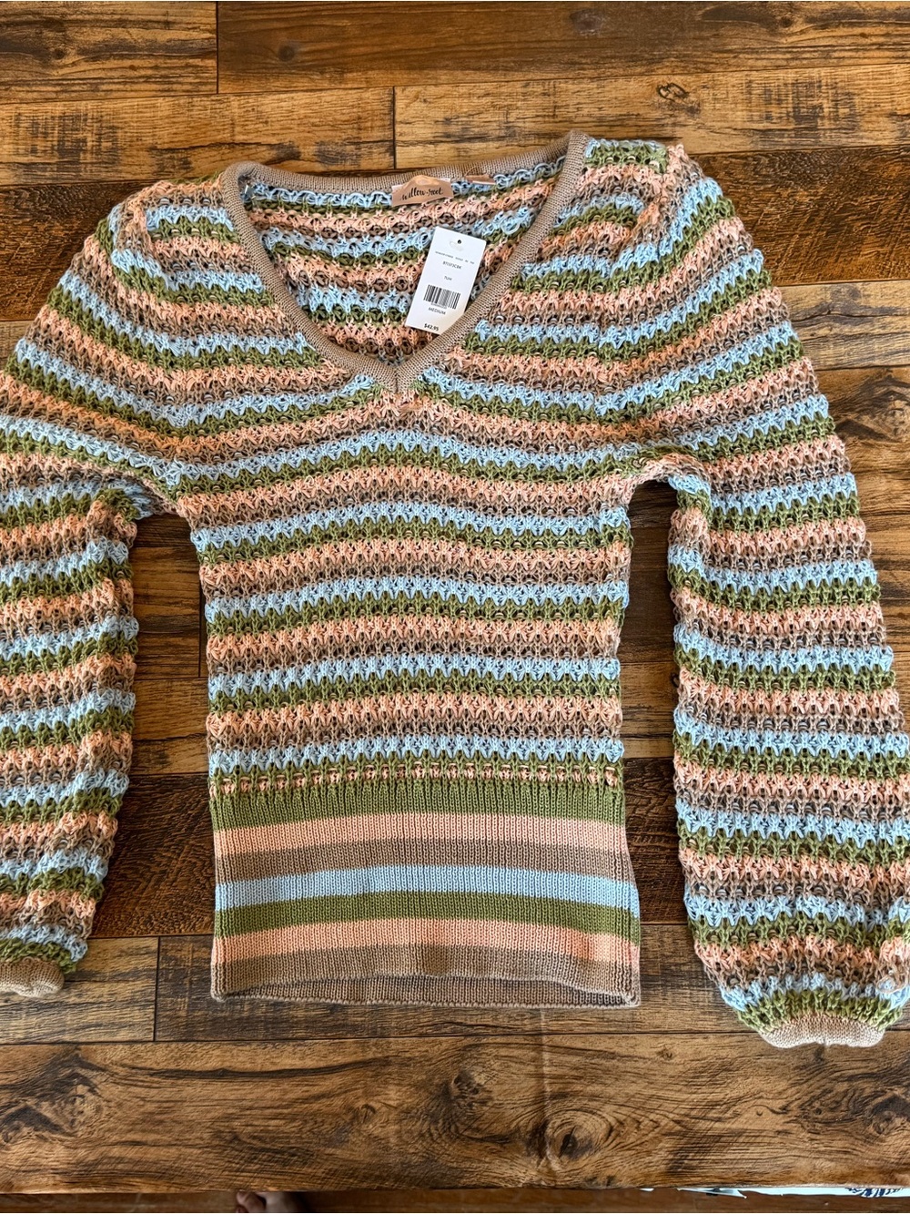 Willow & Root Womens Medium Multicolor Striped Crochet Knit Sweater Boho Fitted